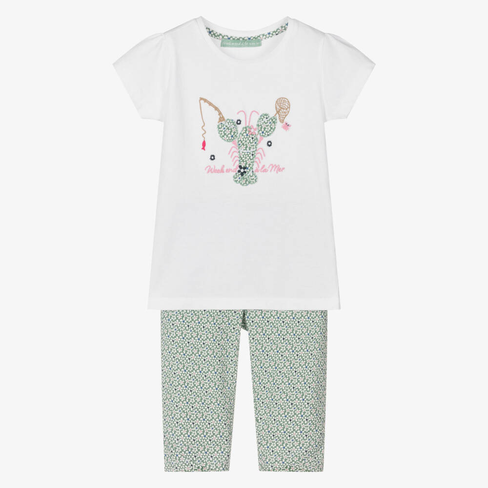 Week-end à la mer-Girls Floral Lobster Leggings Ensemble | Childrensalon Outlet