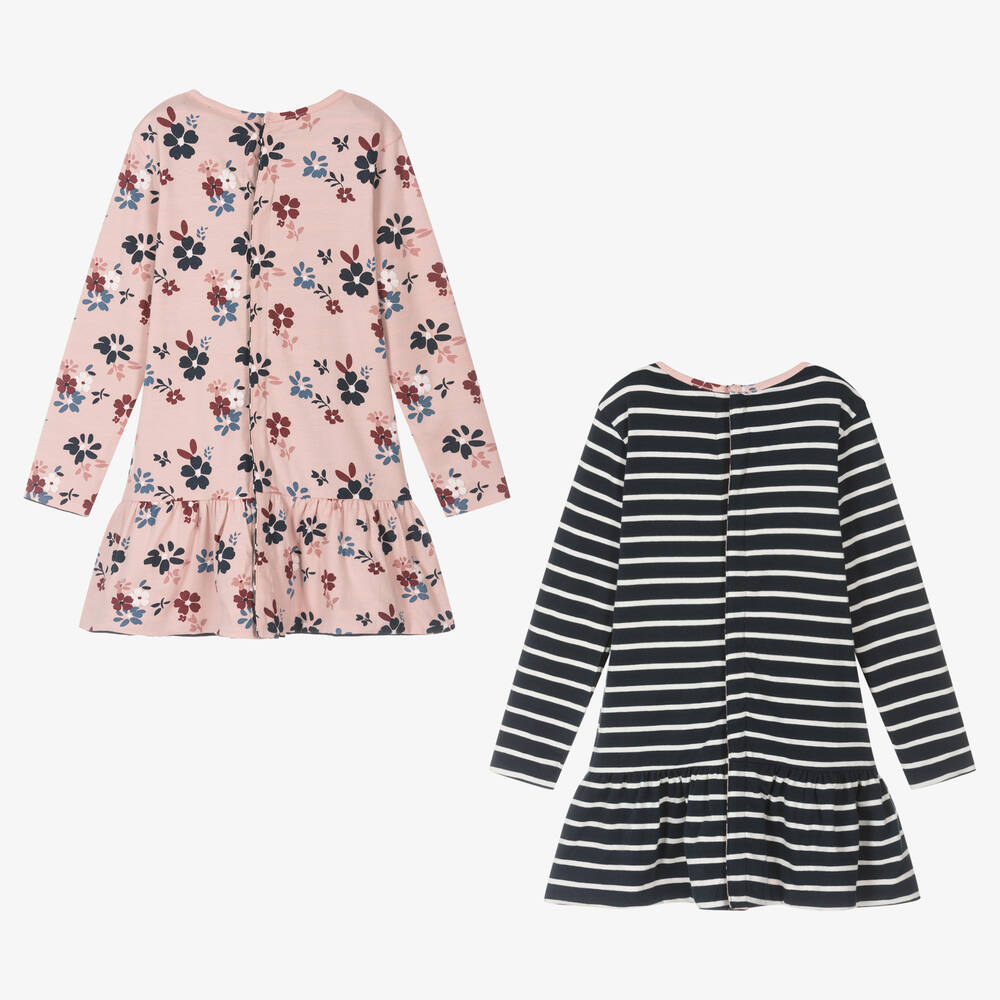 Week-end à la mer-فستان بوجهين وطبعة ورود قطن جيرسي مقلّم | Childrensalon Outlet