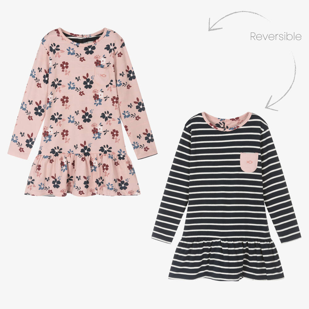 Week-end à la mer - Girls Floral & Stripe Reversible Dress | Childrensalon