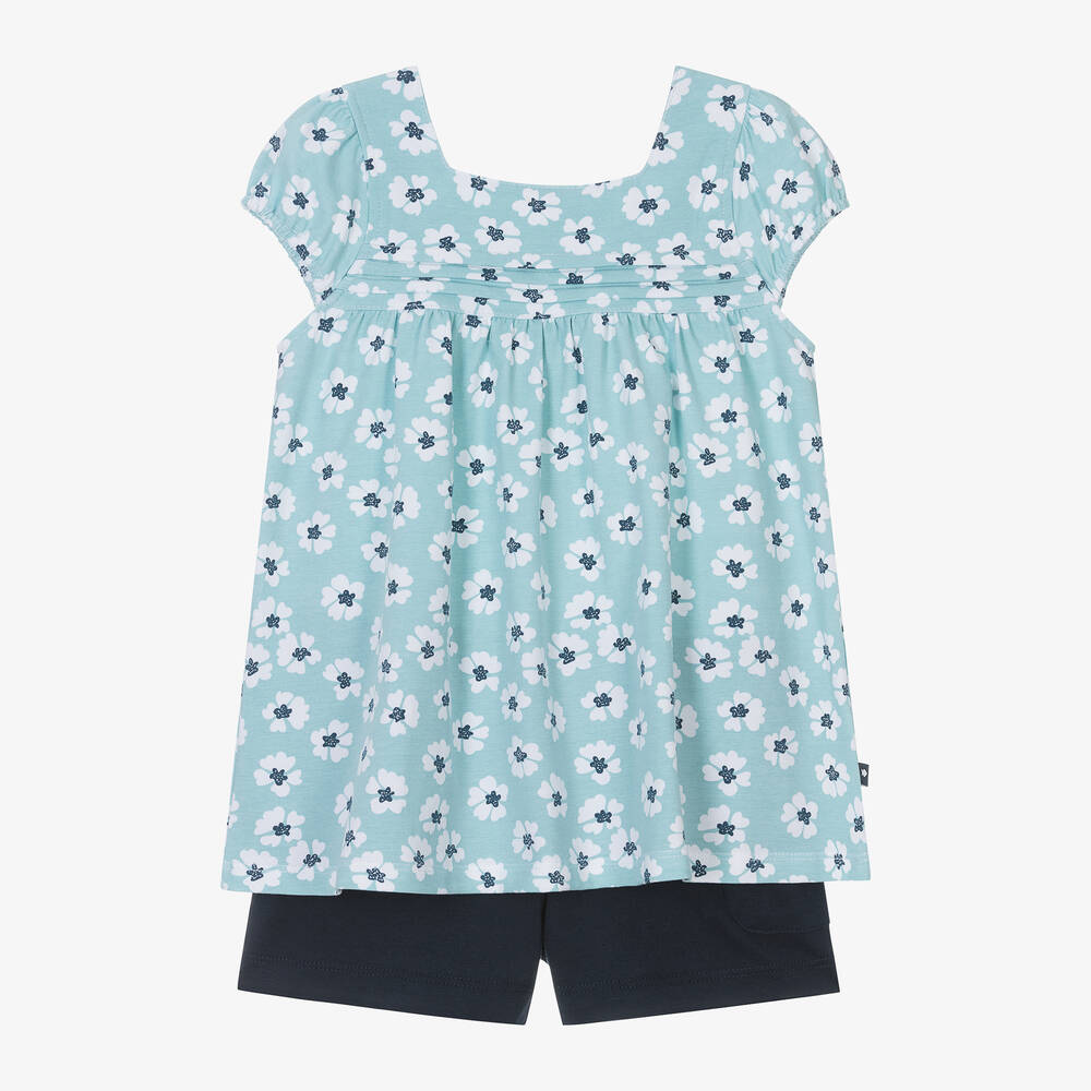 Week-end à la mer-Girls Green Floral Cotton Shorts Set | Childrensalon Outlet