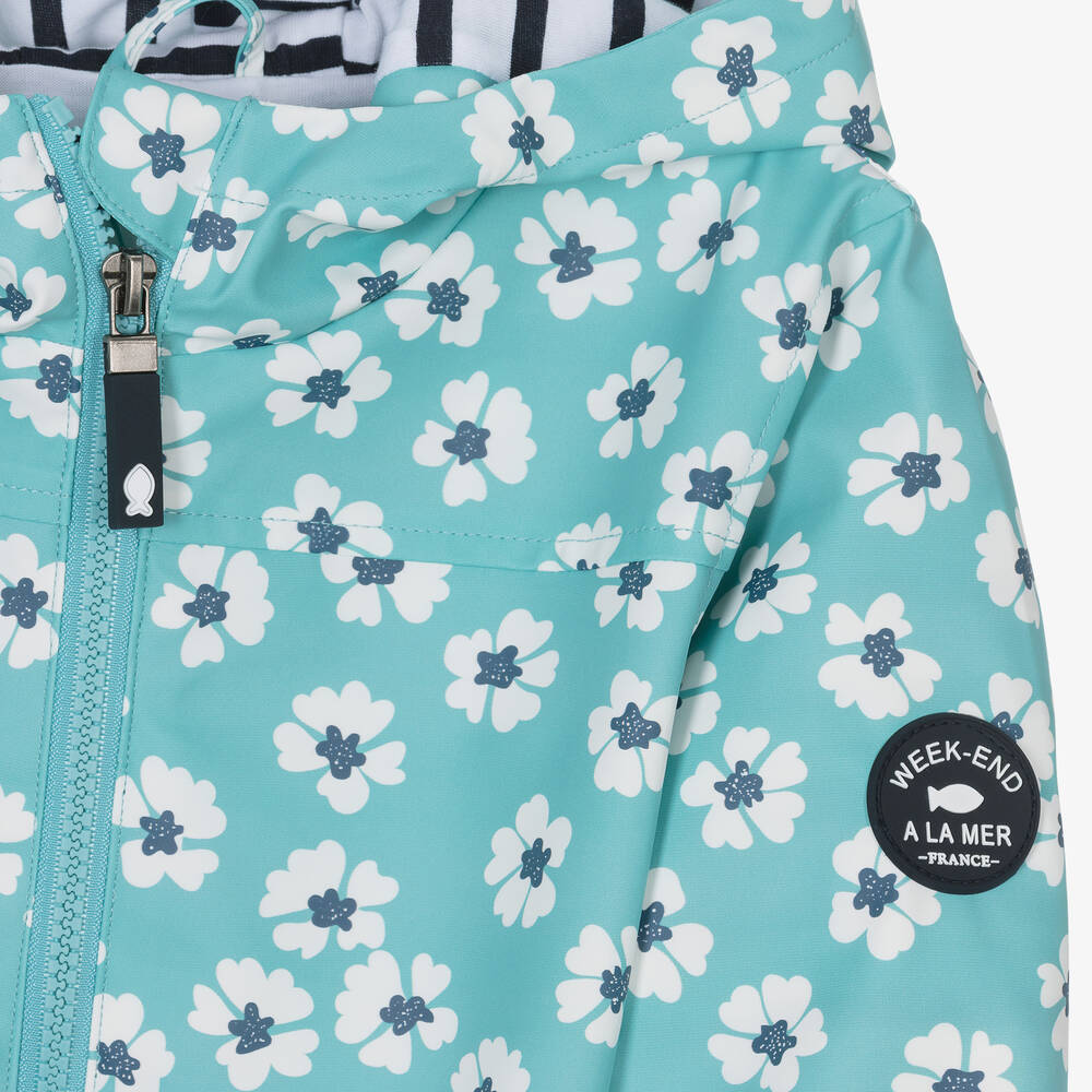 Week-end à la mer-Girls Green Floral Raincoat | Childrensalon Outlet
