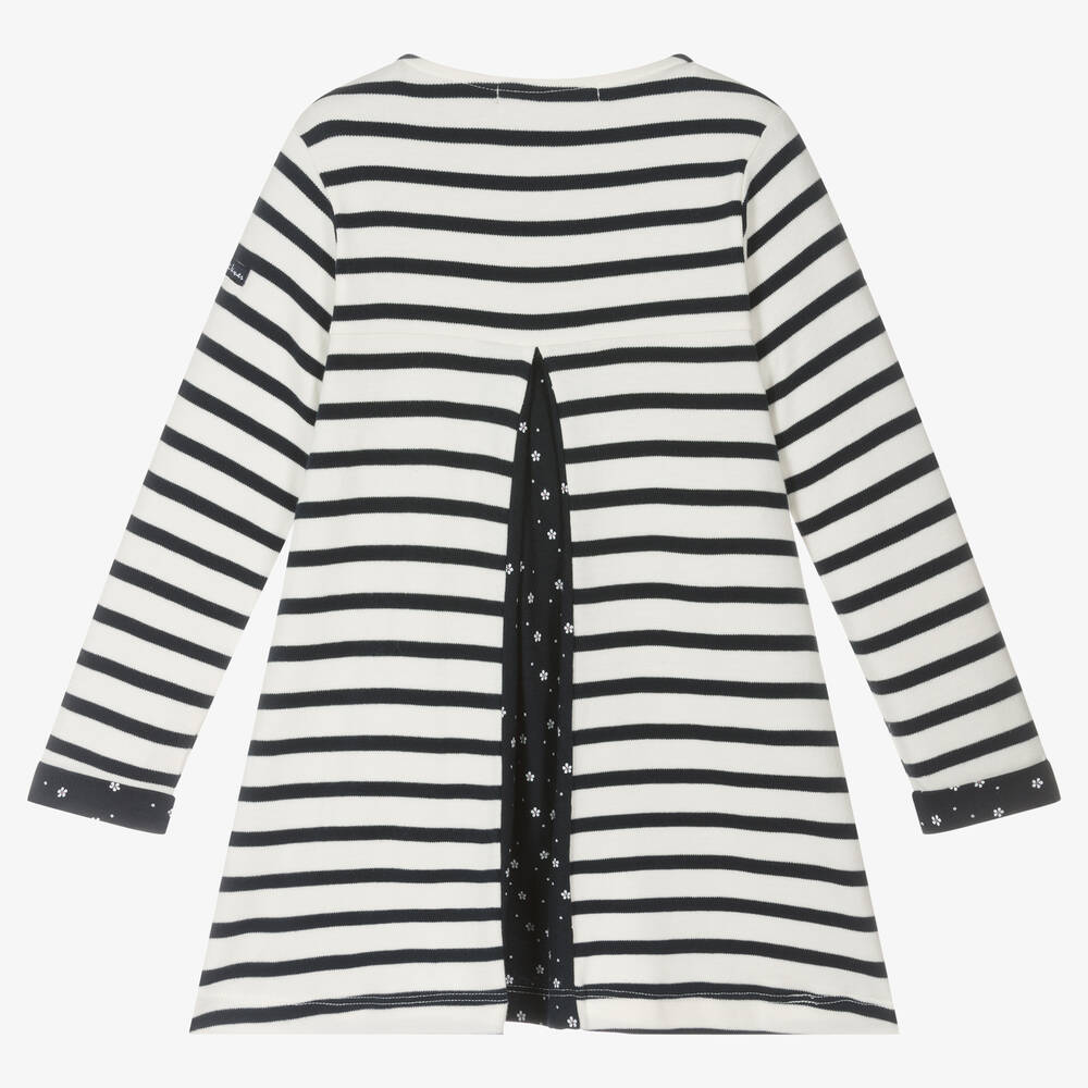 Week-end à la mer-Кремовое хлопковое платье в синюю полоску | Childrensalon Outlet