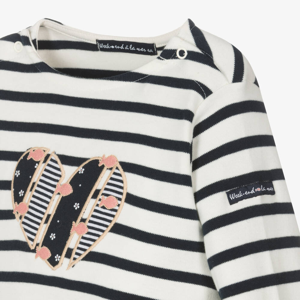 Week-end à la mer-Кремовое хлопковое платье в синюю полоску | Childrensalon Outlet