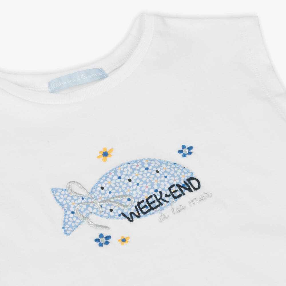Week-end à la mer-Girls Ivory Cotton Popover Tee | Childrensalon Outlet