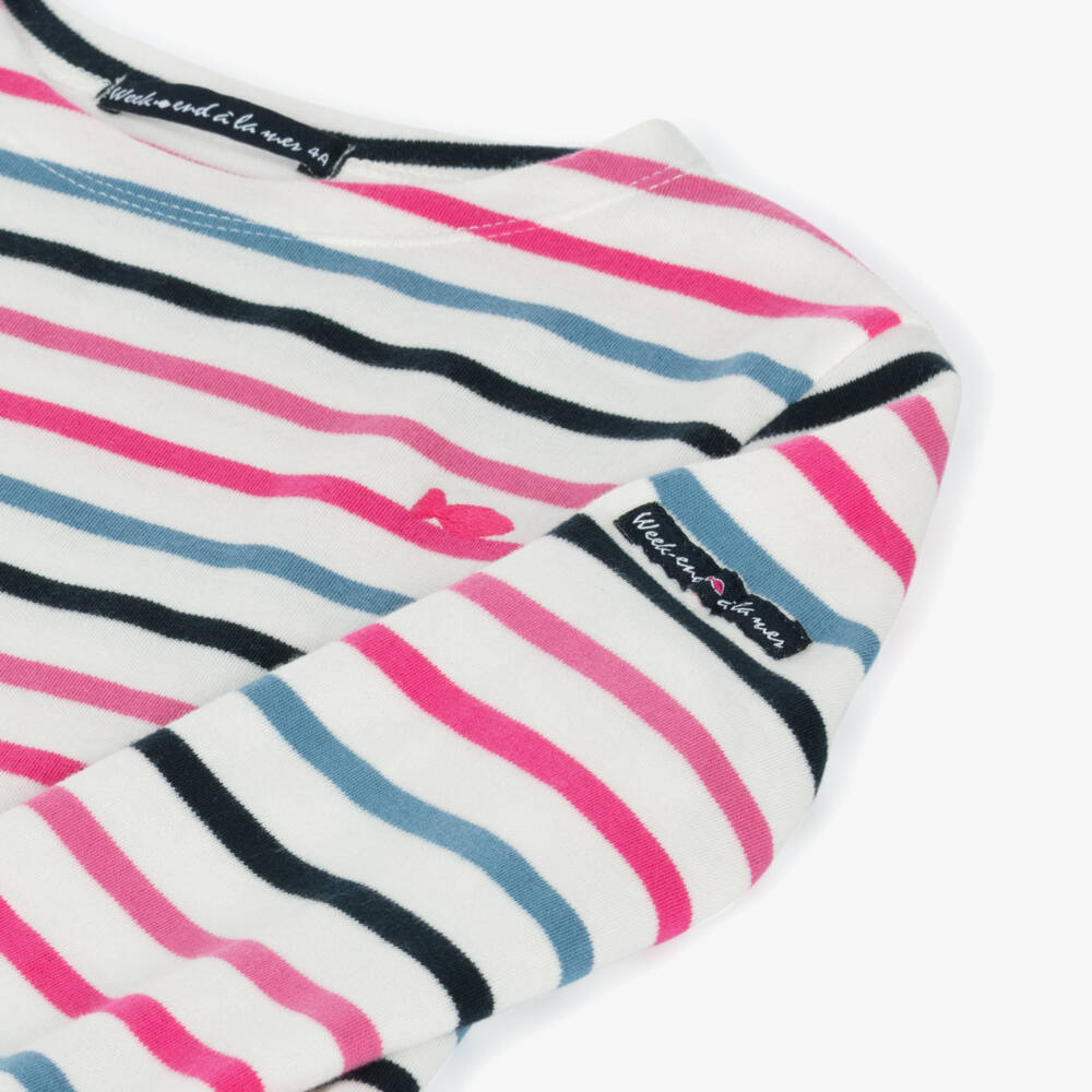 Week-end à la mer-Girls Ivory Multi Stripe Cotton Top | Childrensalon Outlet