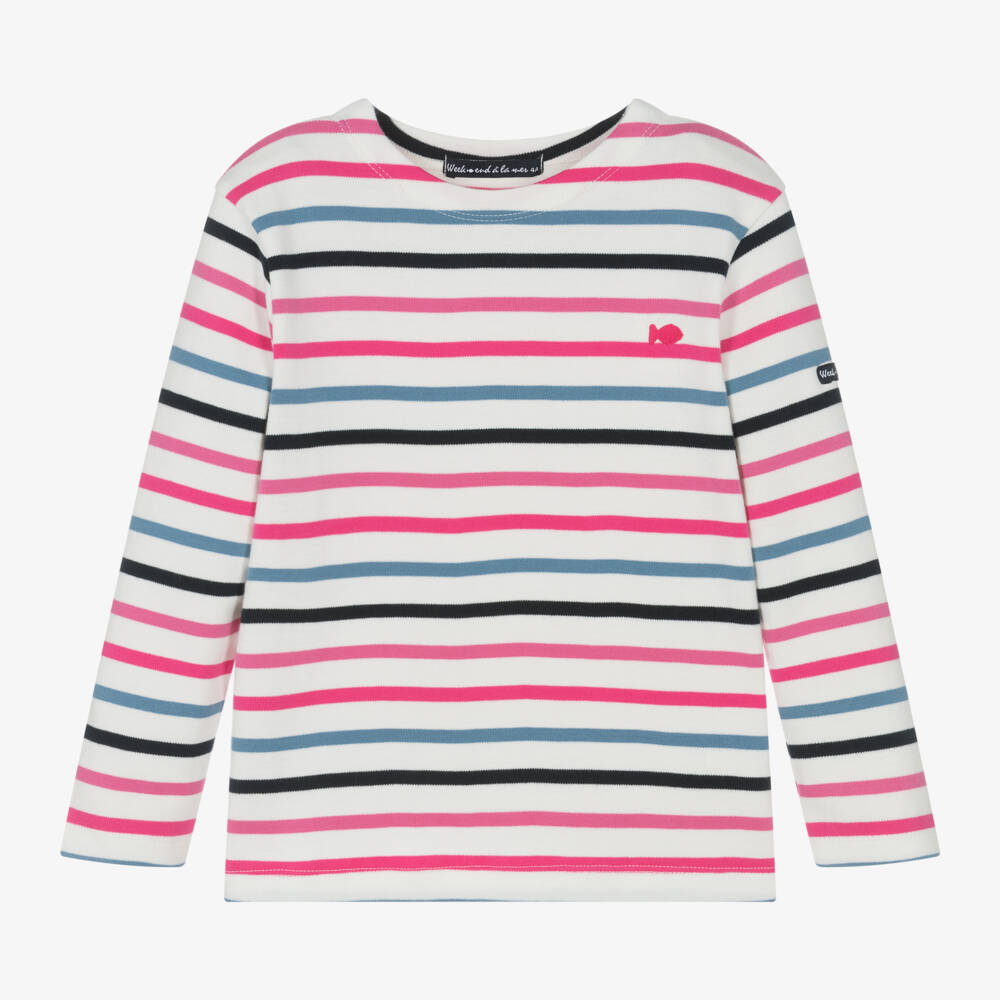 Week-end à la mer-Girls Ivory Multi Stripe Cotton Top | Childrensalon Outlet