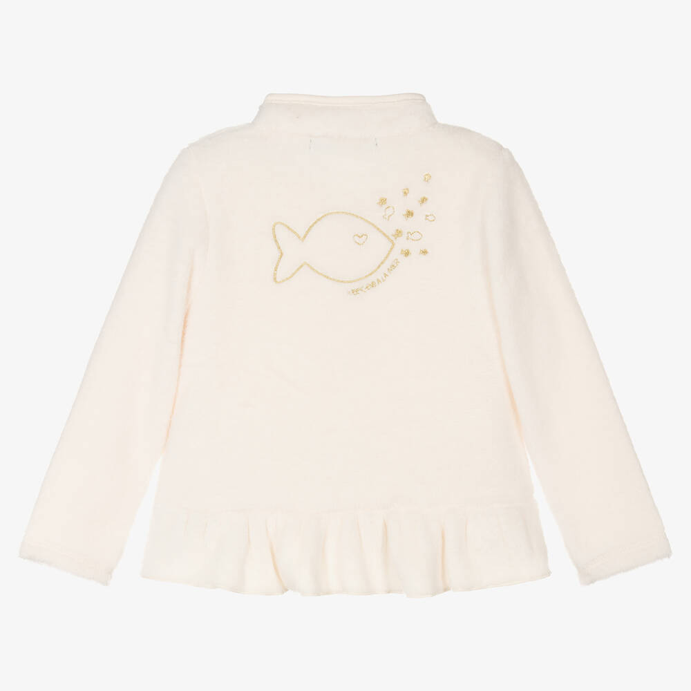 Week-end à la mer-Girls Ivory Plush Fish Zip-Up Top | Childrensalon Outlet