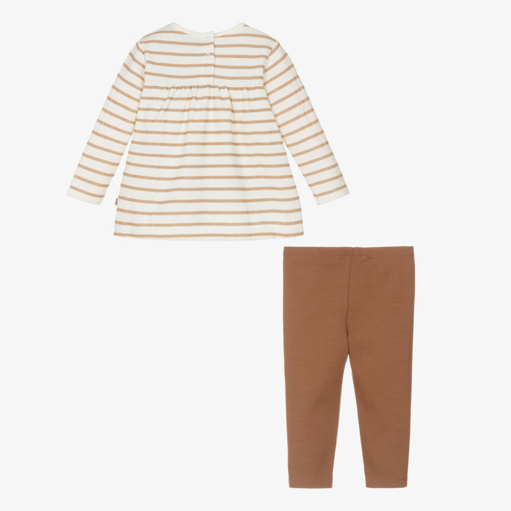 Week-end à la mer-Girls Ivory Striped Top & Brown Cotton Leggings Set | Childrensalon Outlet