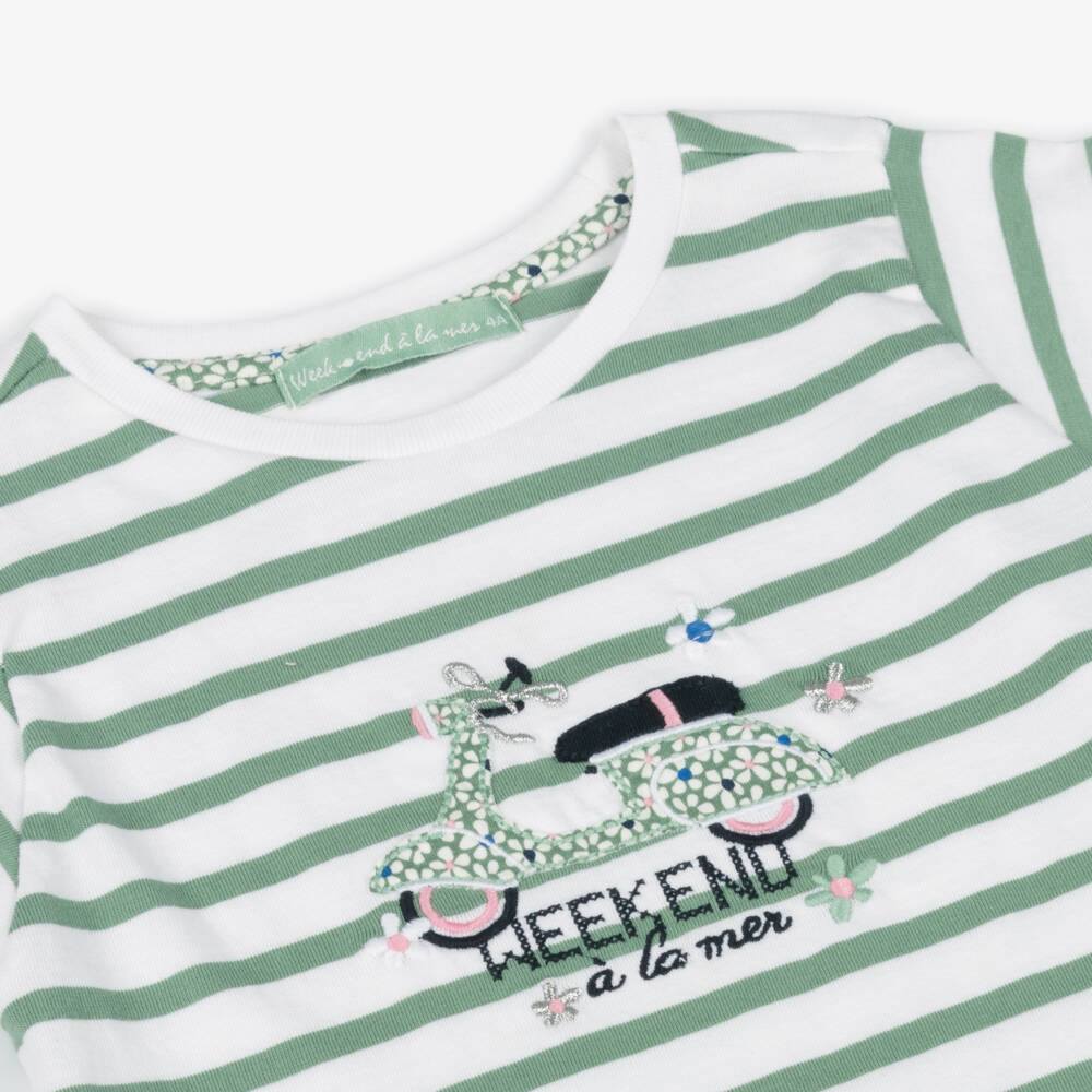 Week-end à la mer-Футболка в полоску мятного цвета для девочек | Childrensalon Outlet