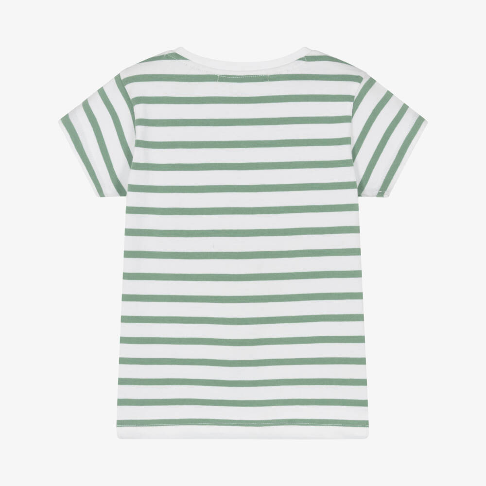 Week-end à la mer-Футболка в полоску мятного цвета для девочек | Childrensalon Outlet