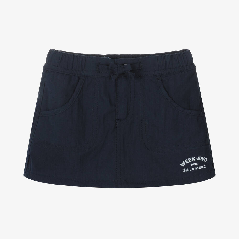 Week-end à la mer - Girls Navy Blue Cotton Skort | Childrensalon