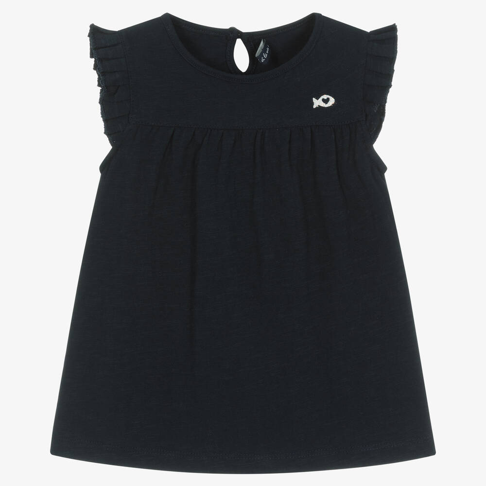 Week-end à la mer-Girls Navy Blue Cotton Top | Childrensalon Outlet