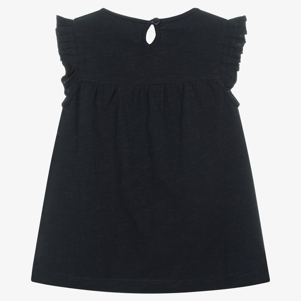 Week-end à la mer-Girls Navy Blue Cotton Top | Childrensalon Outlet