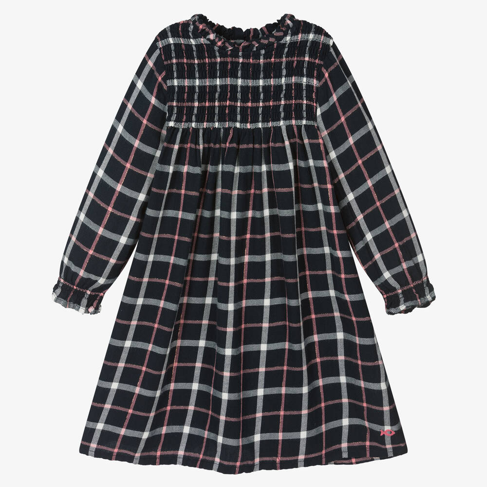 Week-end à la mer - Girls Navy Blue & Pink Checked Dress | Childrensalon