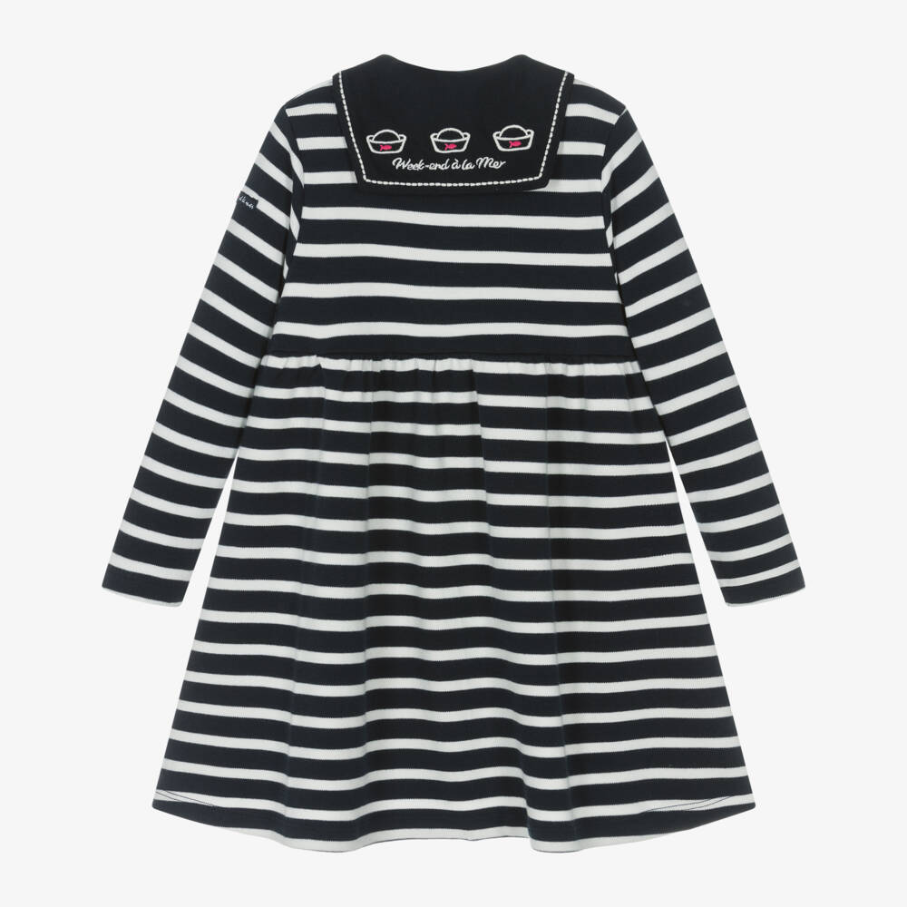 Week-end à la mer-Girls Navy Breton Stripe Sailor Dress | Childrensalon Outlet