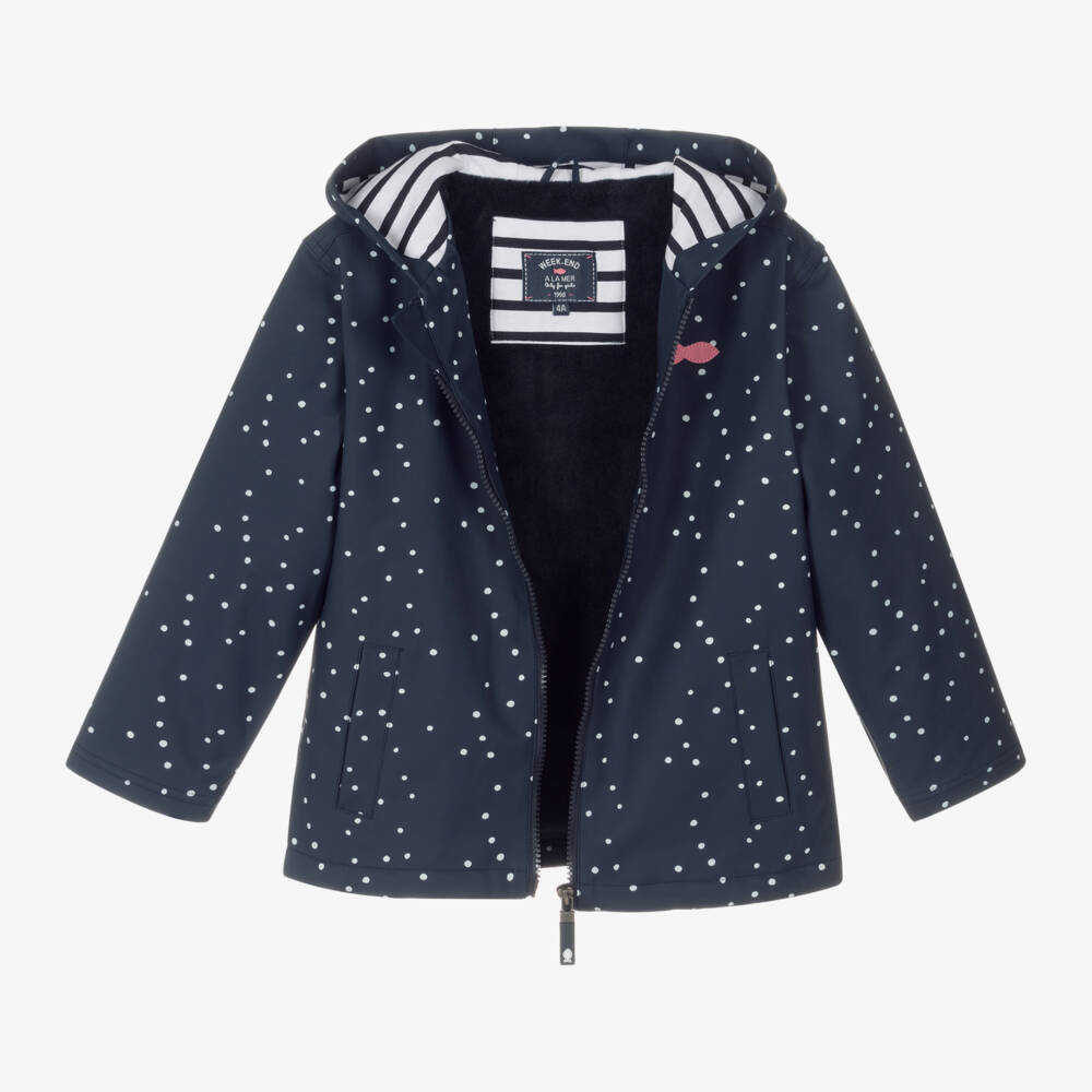 Week-end à la mer-Girls Navy Spotted Raincoat | Childrensalon Outlet