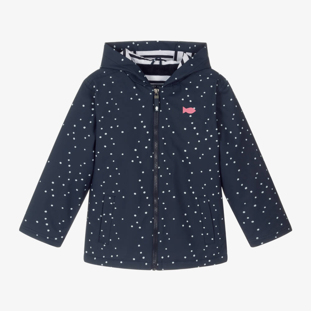 Week-end à la mer-Girls Navy Spotted Raincoat | Childrensalon Outlet