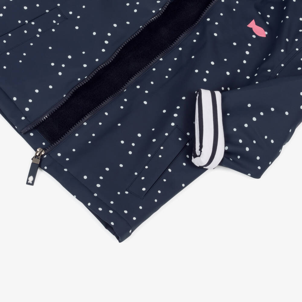 Week-end à la mer-Girls Navy Spotted Raincoat | Childrensalon Outlet