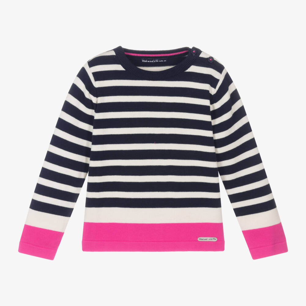 Week-end à la mer-Girls Navy Striped Cotton Jumper | Childrensalon Outlet
