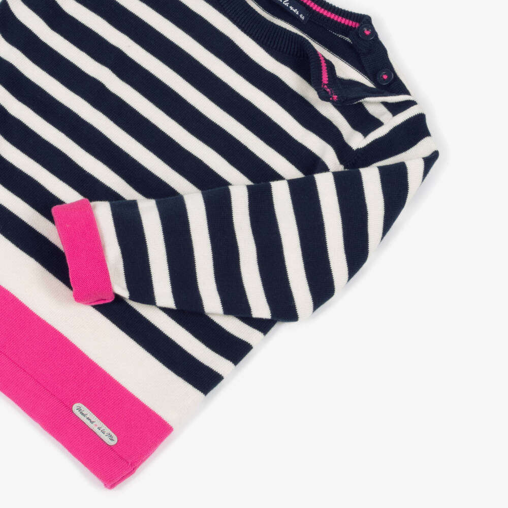 Week-end à la mer-Girls Navy Striped Cotton Jumper | Childrensalon Outlet