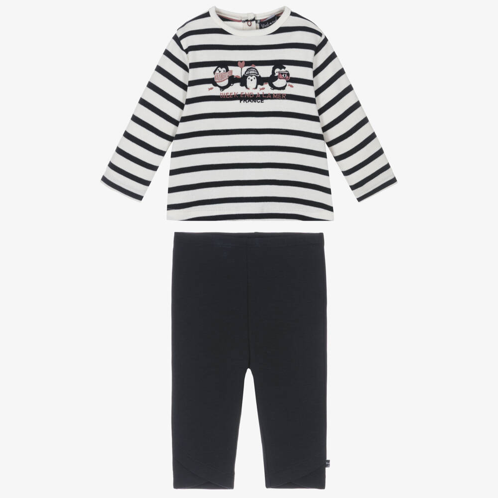 Week-end à la mer-Girls Navy Striped Jersey Leggings Set | Childrensalon Outlet