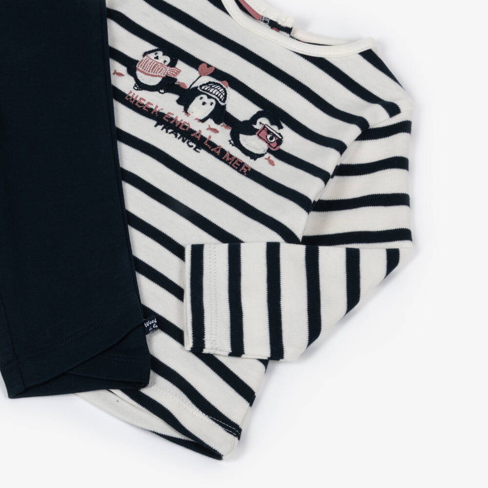 Week-end à la mer-Girls Navy Striped Jersey Leggings Set | Childrensalon Outlet