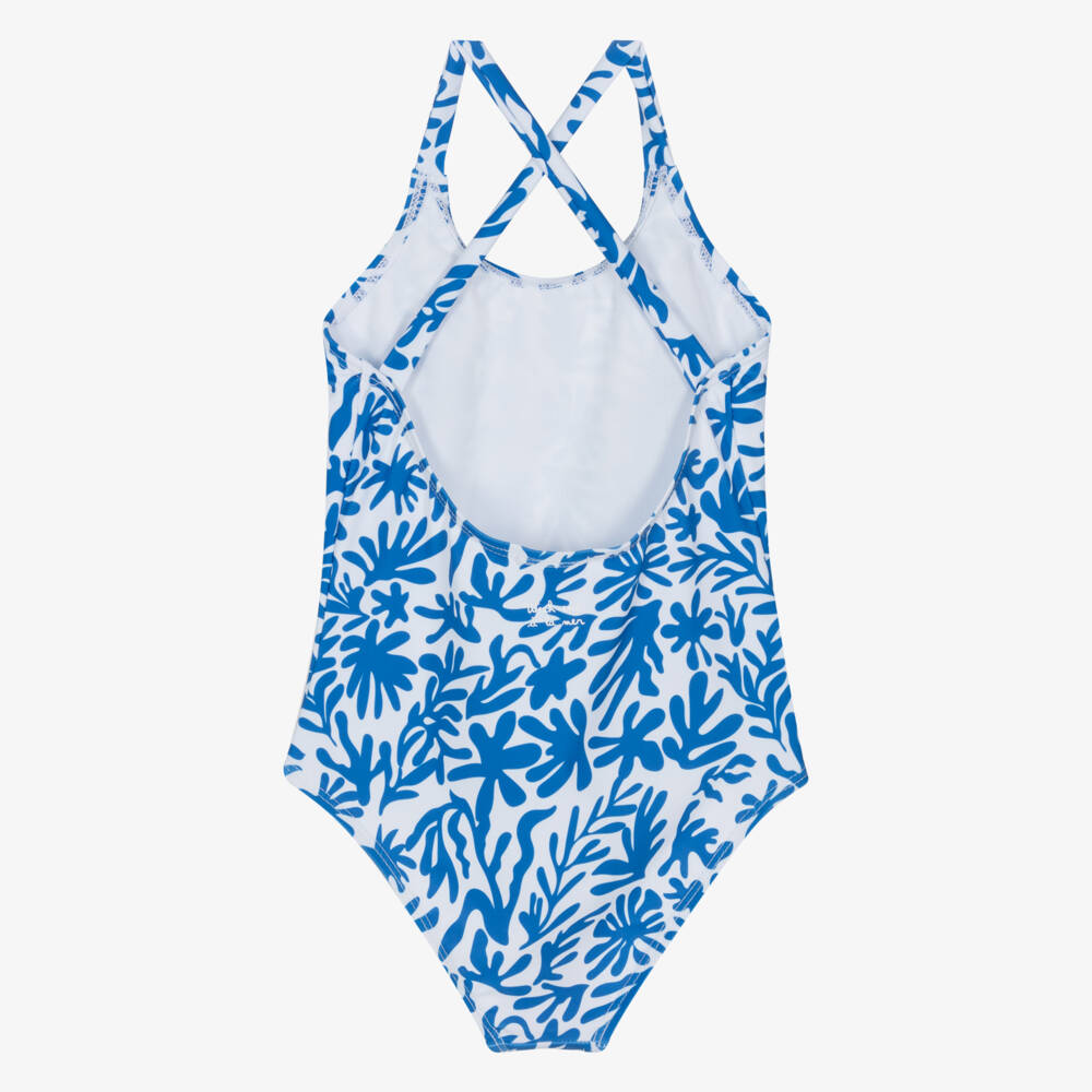 Week-end à la mer-Girls Ocean Blue Coral Swimsuit | Childrensalon Outlet