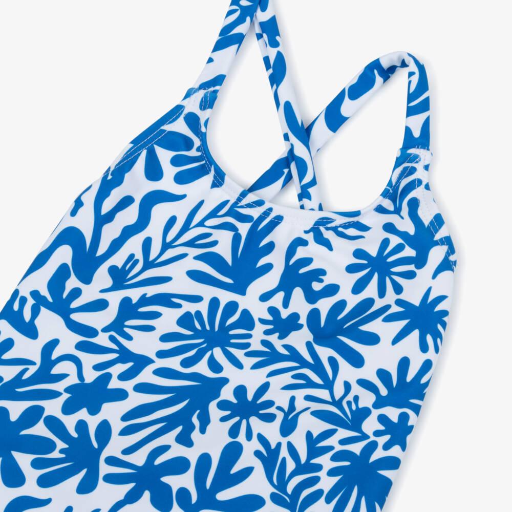 Week-end à la mer-Girls Ocean Blue Coral Swimsuit | Childrensalon Outlet