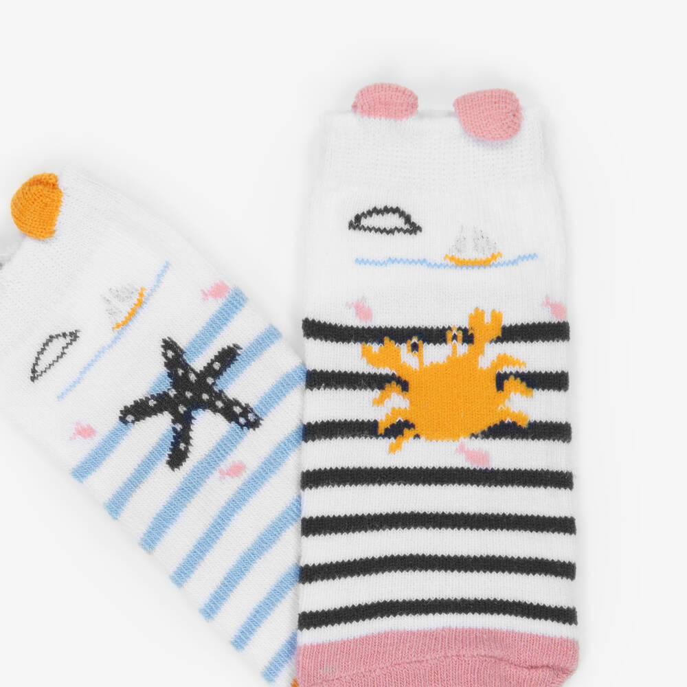 Week-end à la mer-Girls' Ocean-Themed Blue Stripe Socks Duo | Childrensalon Outlet