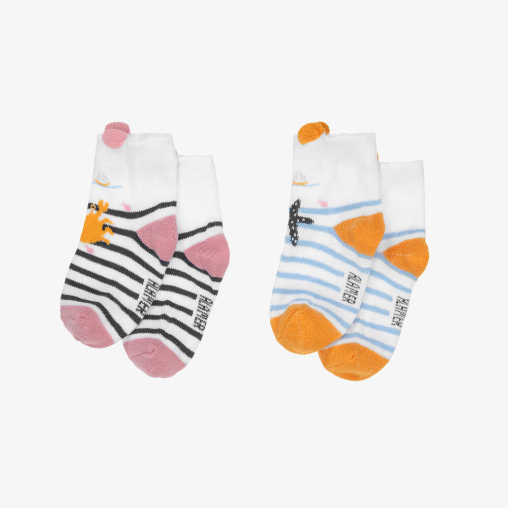 Week-end à la mer-Girls' Ocean-Themed Blue Stripe Socks Duo | Childrensalon Outlet