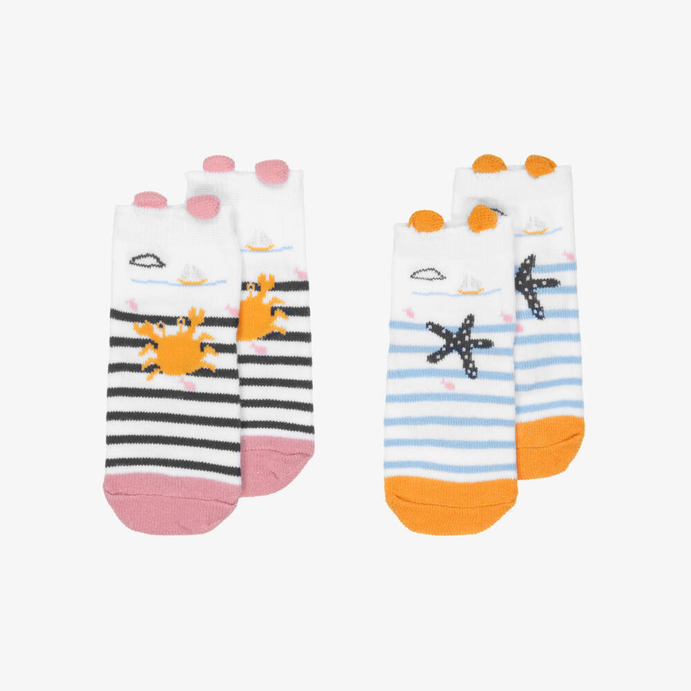 Week-end à la mer-Girls' Ocean-Themed Blue Stripe Socks Duo | Childrensalon Outlet