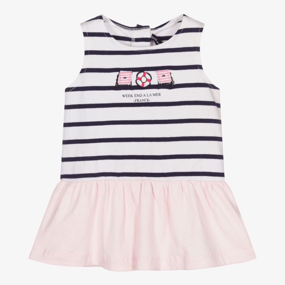 Week-end à la mer - Robe rose rayures bleues Fille | Childrensalon