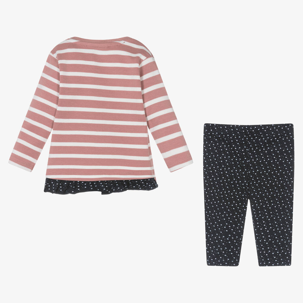 Week-end à la mer-طقم ليقنز  أطفال بناتي قطن لون زهري وكحلي | Childrensalon Outlet