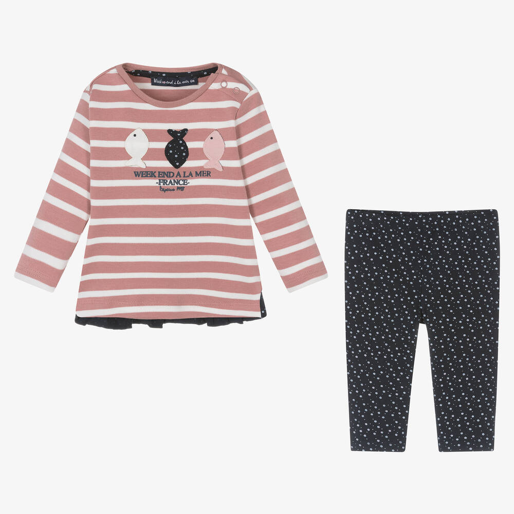 Week-end à la mer-طقم ليقنز  أطفال بناتي قطن لون زهري وكحلي | Childrensalon Outlet