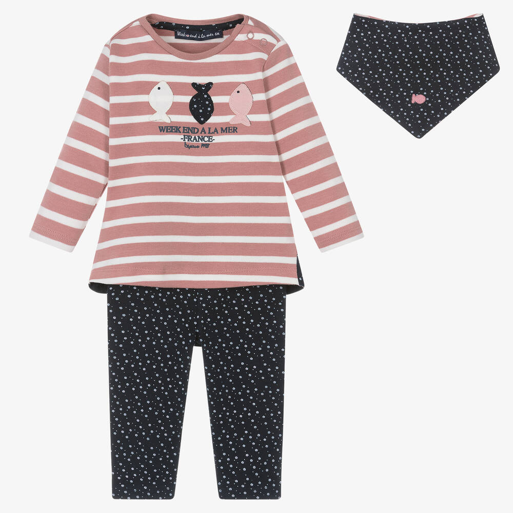 Week-end à la mer - Gestreiftes Leggings-Set Rosa/Blau | Childrensalon