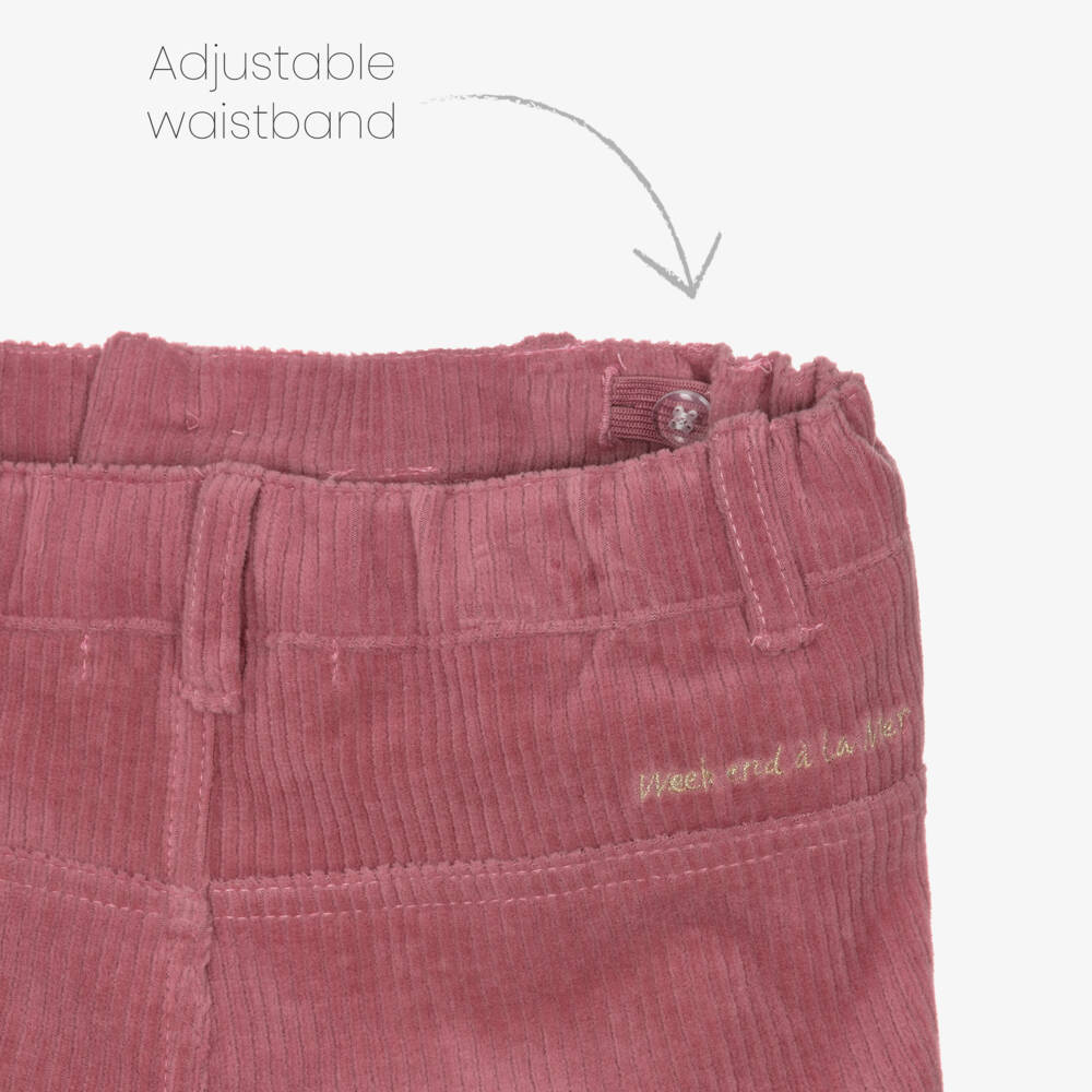 Week-end à la mer-Girls Pink Corduroy Trousers with Scalloped Patch Pockets | Childrensalon Outlet