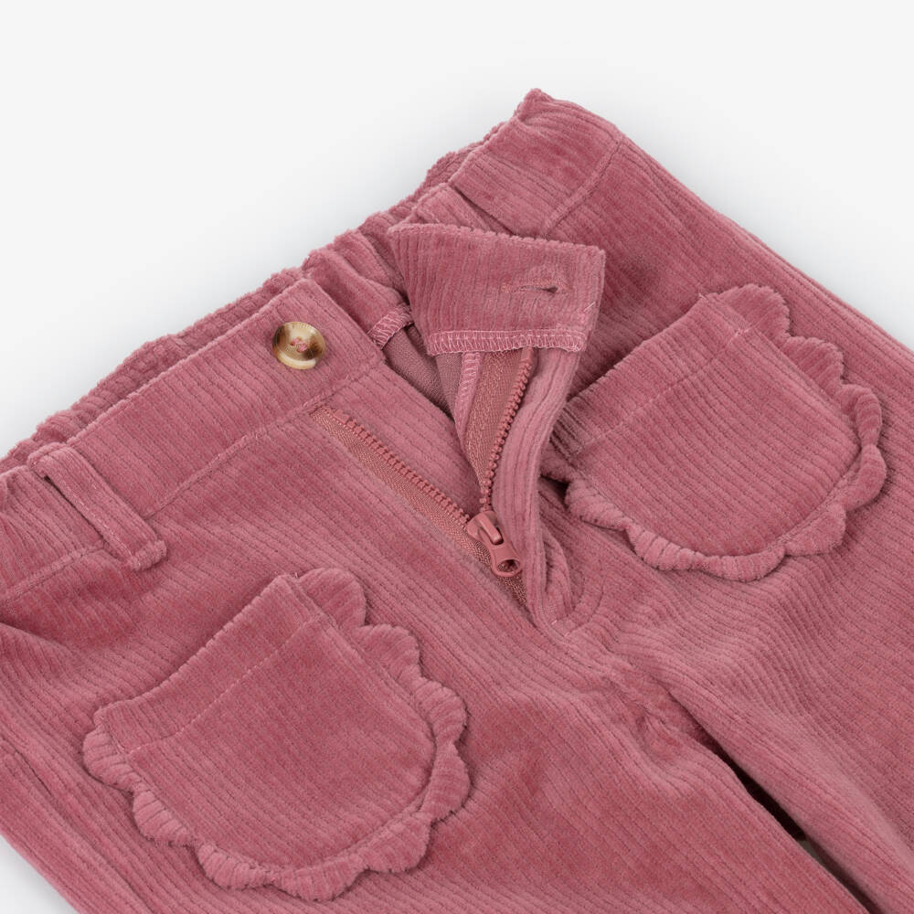 Week-end à la mer-Girls Pink Corduroy Trousers with Scalloped Patch Pockets | Childrensalon Outlet
