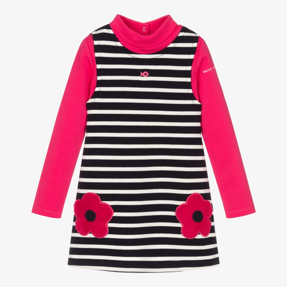 Week-end à la mer - Girls Pink Cotton Flower Dress | Childrensalon