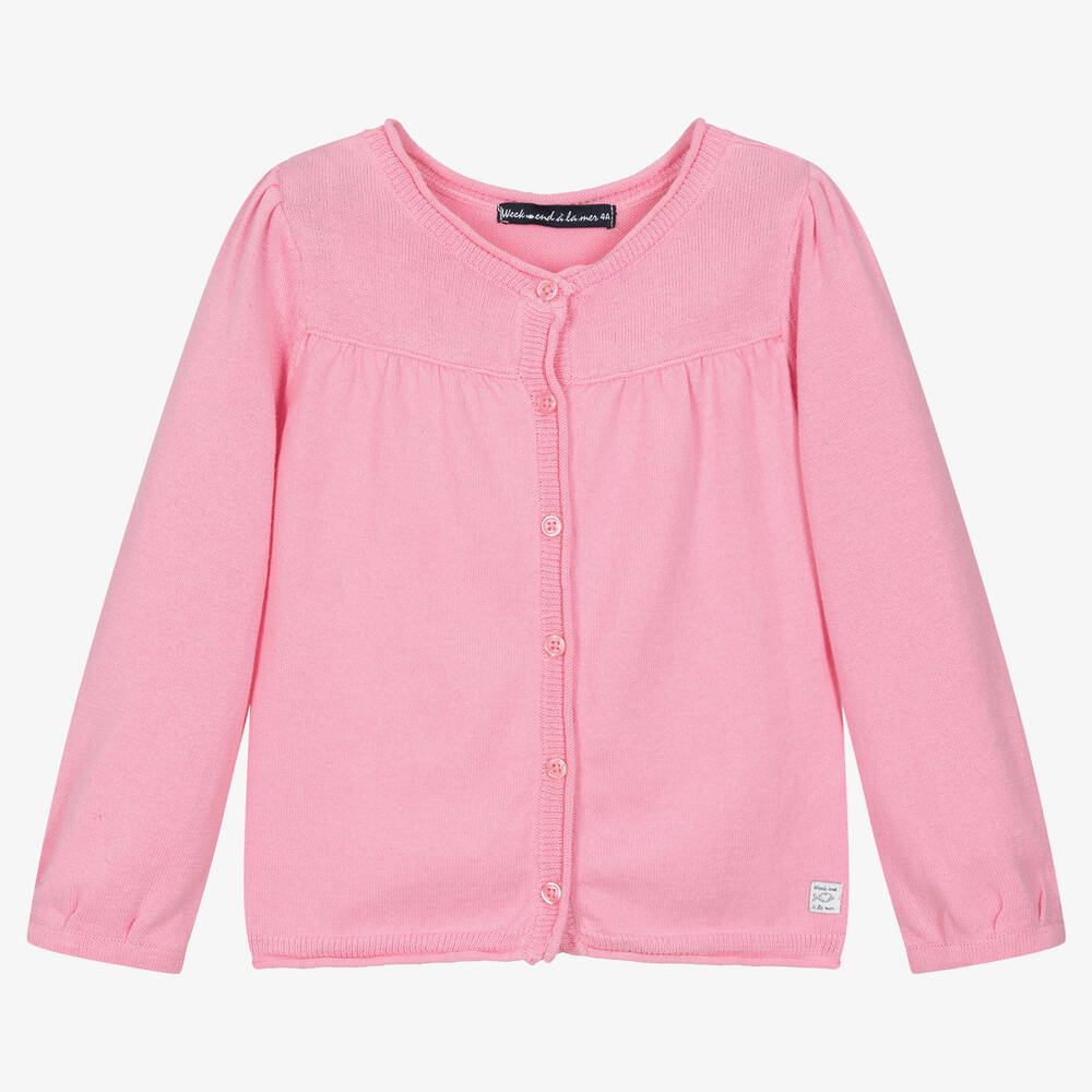 Week-end à la mer - Girls Pink Cotton Knit Cardigan | Childrensalon