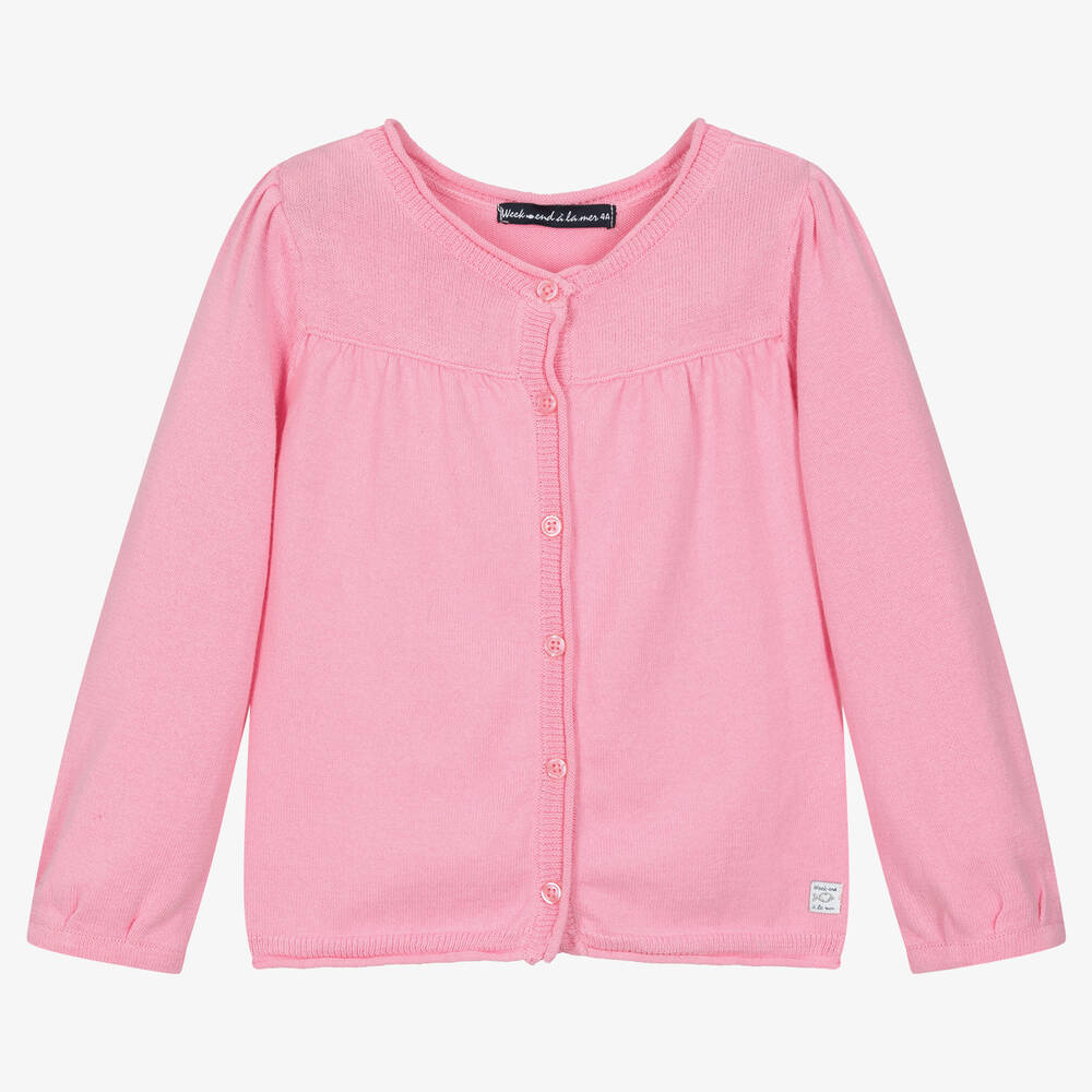 Week-end à la mer-Girls Pink Cotton Knit Cardigan | Childrensalon Outlet