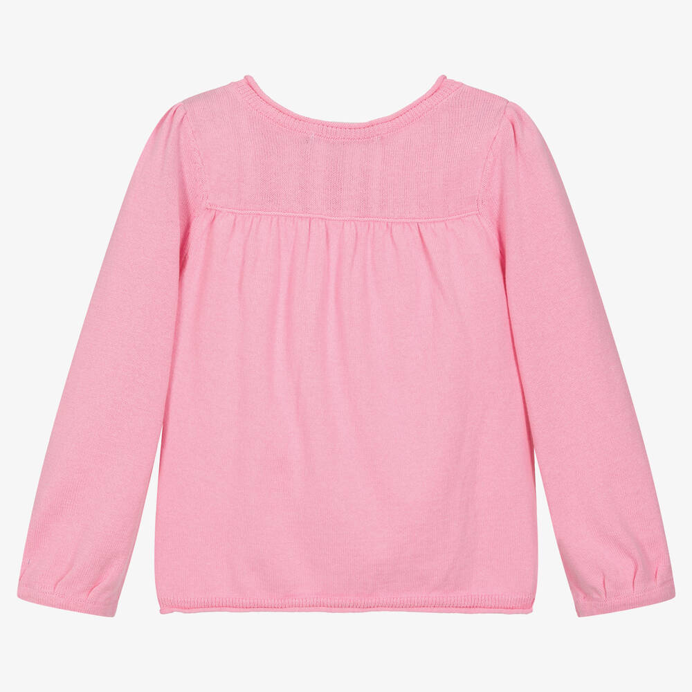 Week-end à la mer-Girls Pink Cotton Knit Cardigan | Childrensalon Outlet
