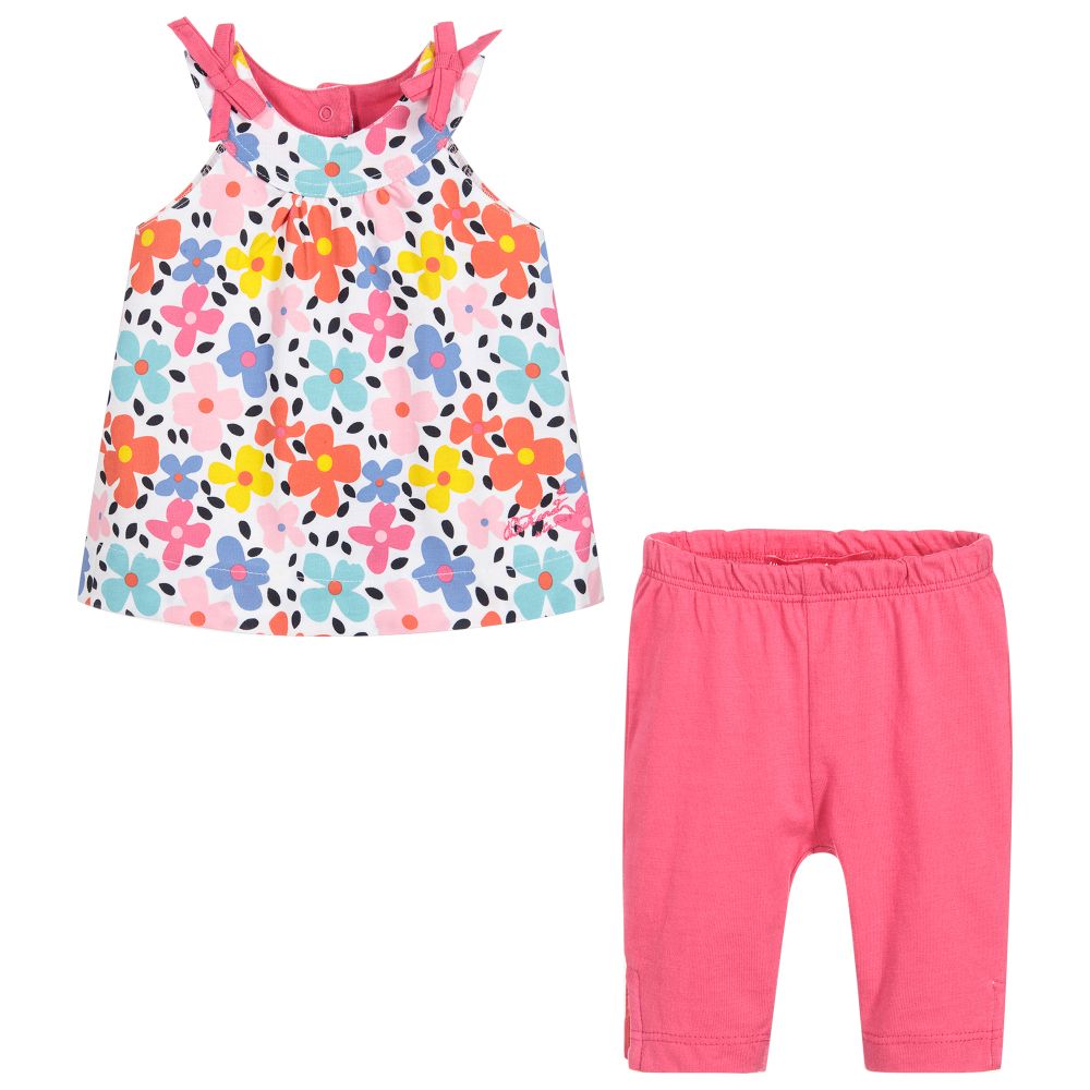 Week-end à la mer-Girls Pink Cotton Leggings Set | Childrensalon Outlet