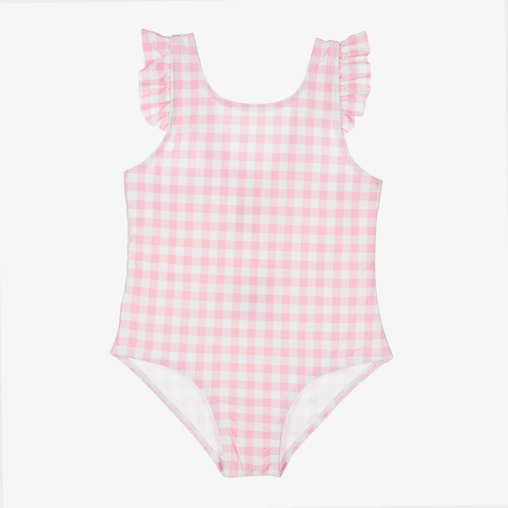 Week-end à la mer - Girls Pink Gingham Swimsuit | Childrensalon