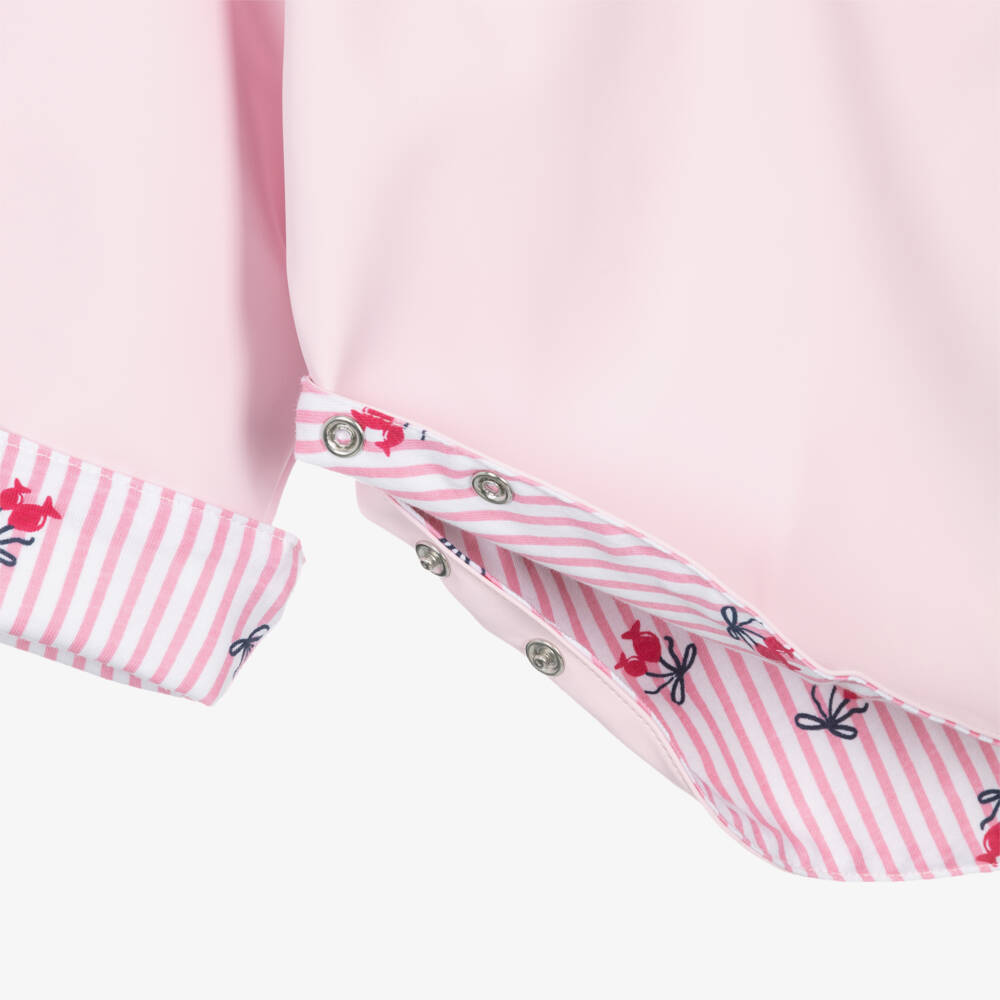 Week-end à la mer-Girls Pink Hooded Rain Cape with Breton Stripe Lining | Childrensalon Outlet
