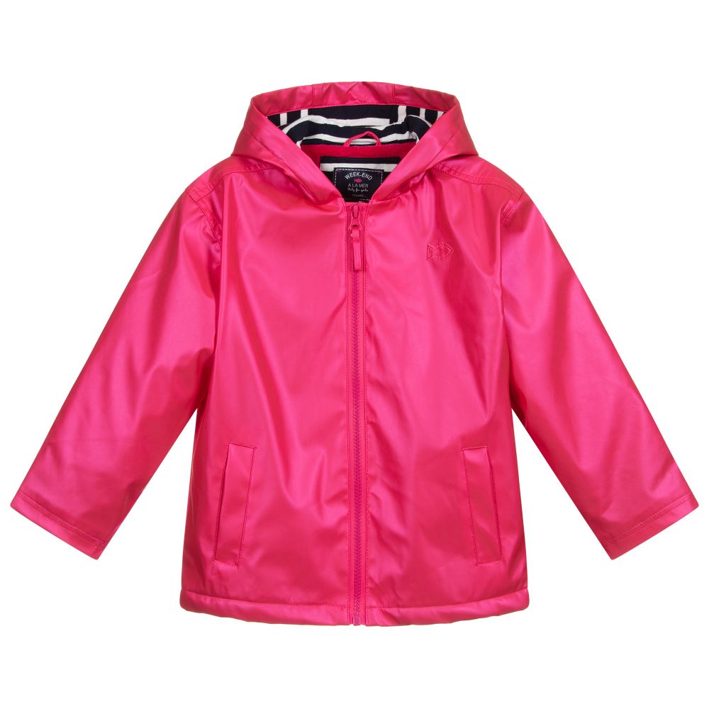 Week-end à la mer - Girls Pink Hooded Raincoat | Childrensalon