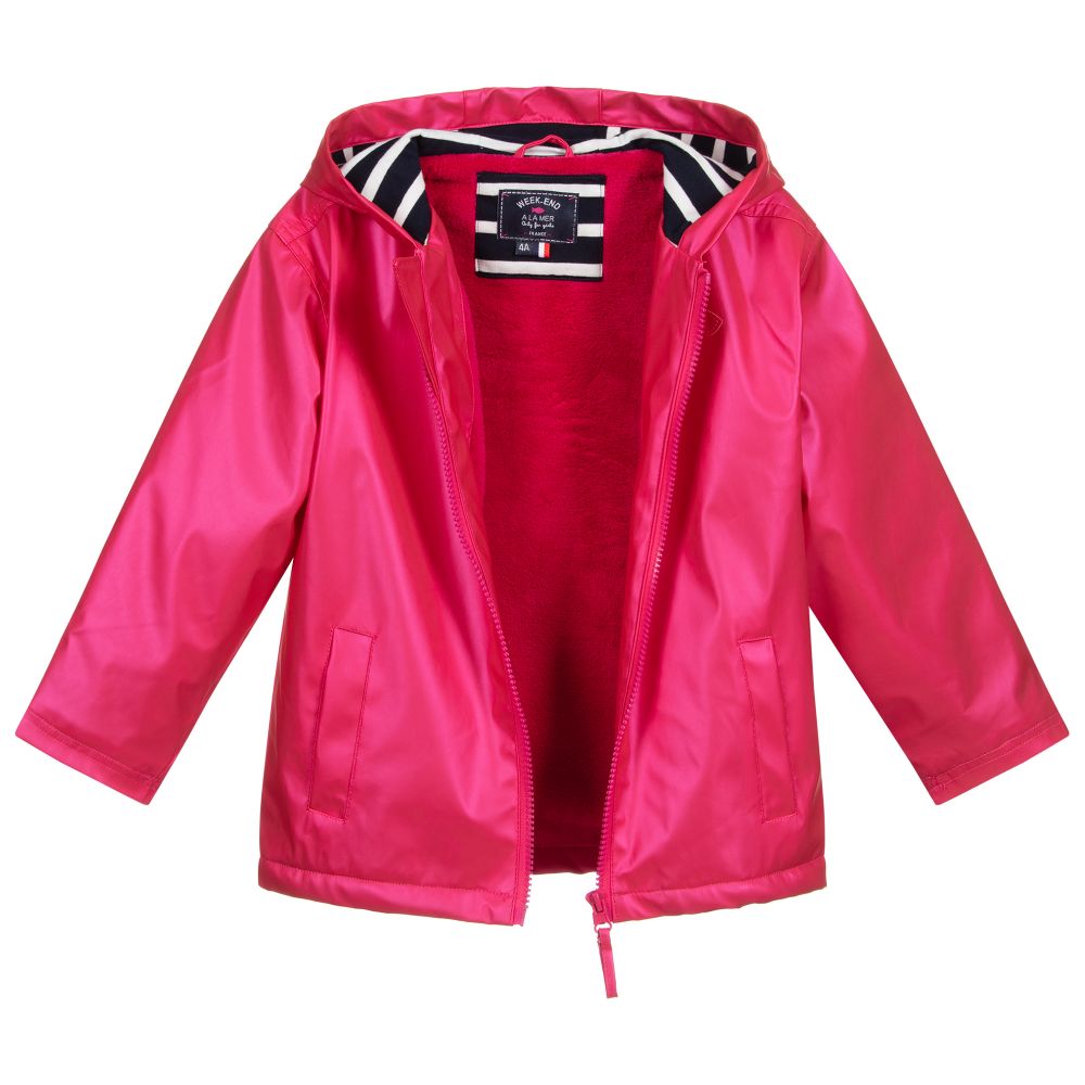 Week-end à la mer - Girls Pink Hooded Raincoat | Childrensalon Outlet