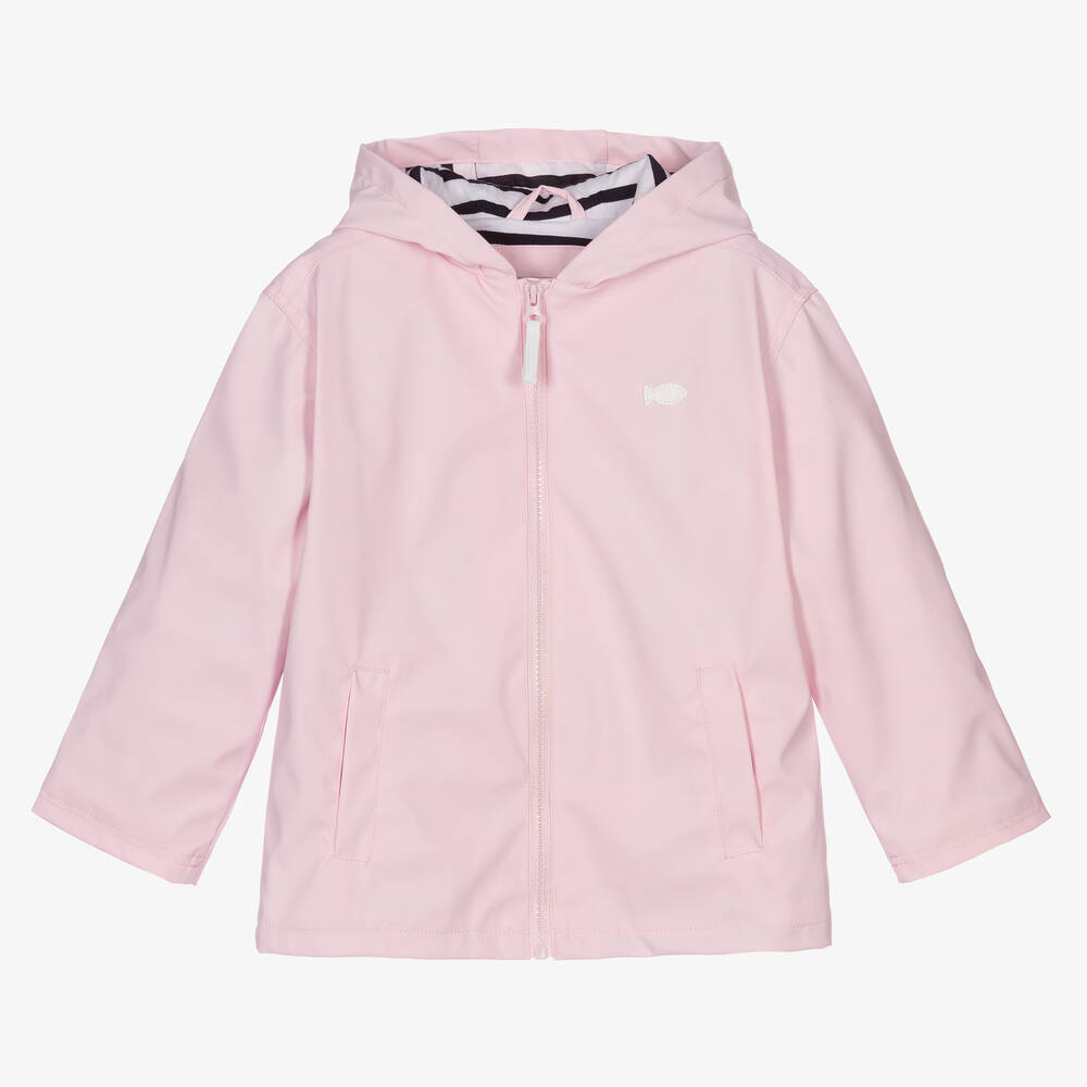 Week-end à la mer - Girls Pink Hooded Raincoat | Childrensalon