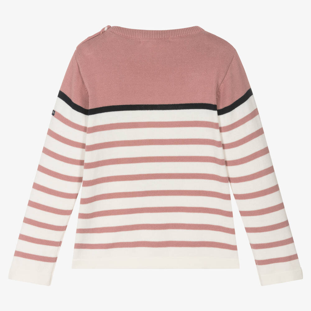 Week-end à la mer-بلوفر قطن محبوك مقلم لون عاجي وزهري للبنات | Childrensalon Outlet