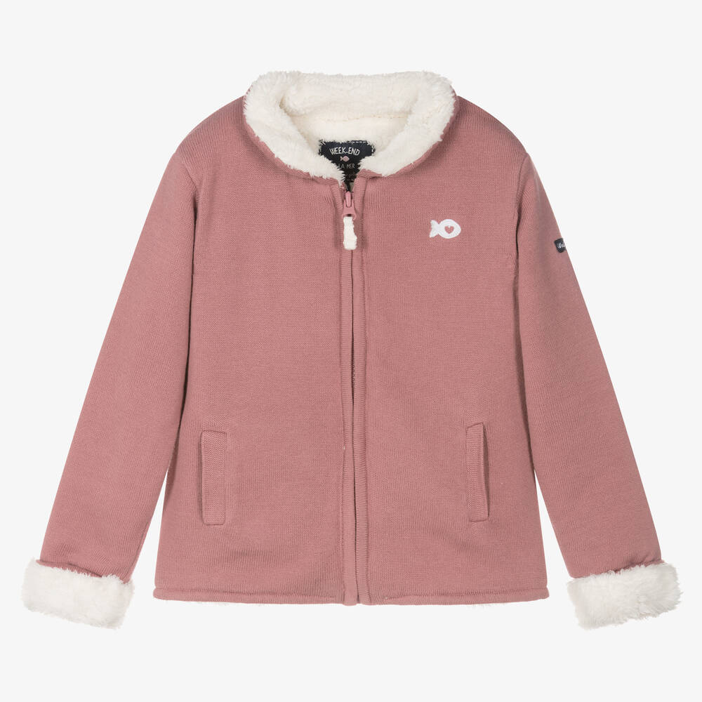 Week-end à la mer - Veste rose en maille de coton pour fille | Childrensalon