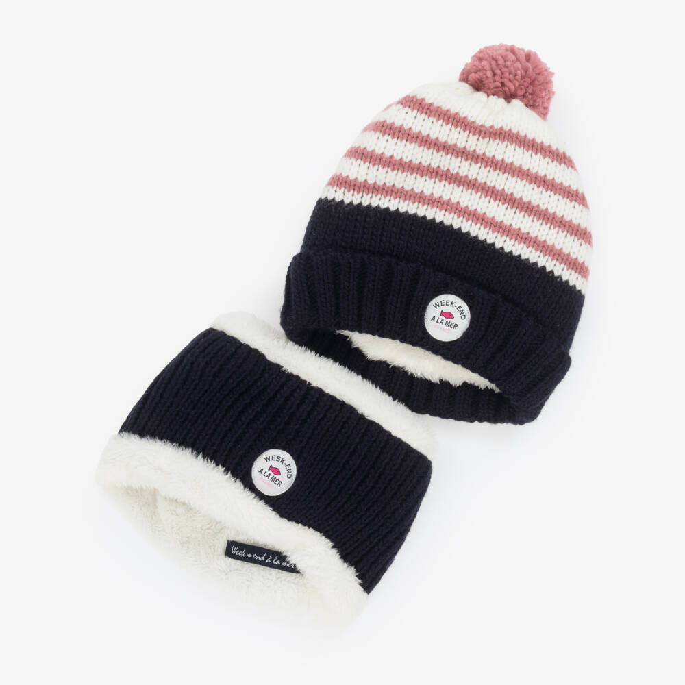 Week-end à la mer-طقم محبوك مخطط بالوردي والكحلي للبنات | Childrensalon Outlet